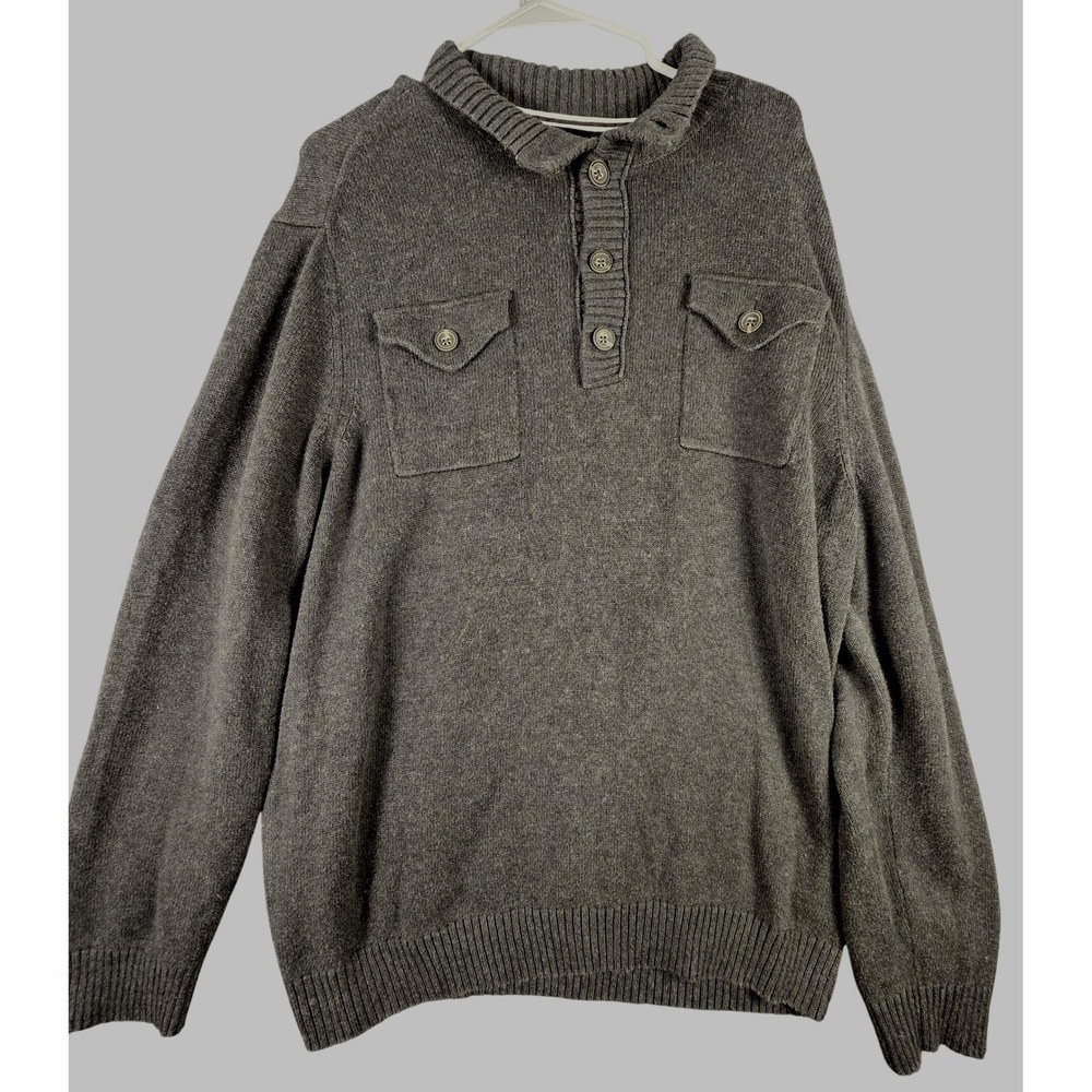 Banana Republic Mens Gray Button Neck Pocket Thick Sweater XL
